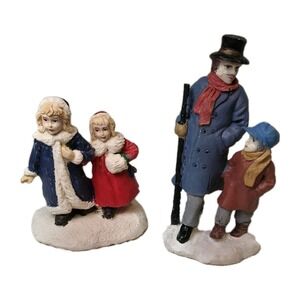 Vintage Christmas Village Grandpa & Children Ceramic Hand Painted Figurines